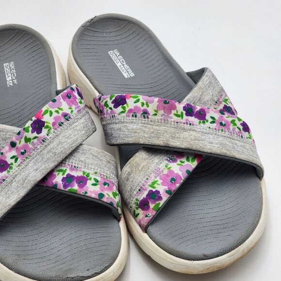 Skechers Go Walk Flex Gray Multi Blossom Slide Sandals Size 10 - Picture 10 of 12